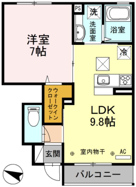ハチケン(1LDK/1階)の間取り写真
