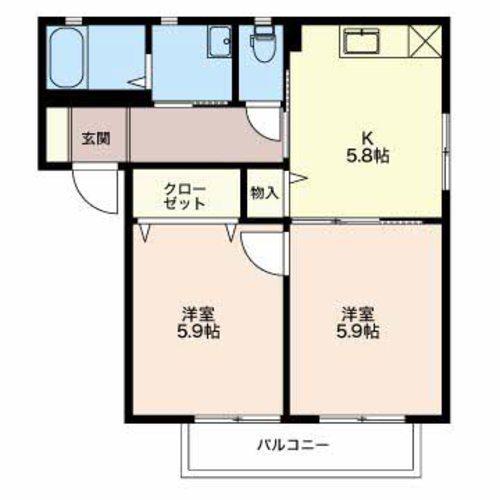フォンテーヌ東B(2DK/2階)の間取り写真