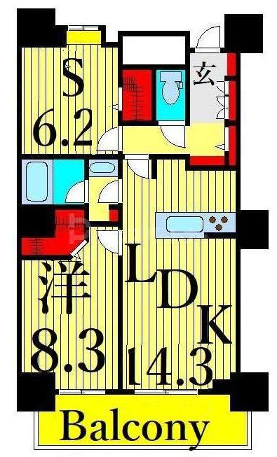 ロイヤルパークスタワー南千住(1SLDK/30階)の間取り写真