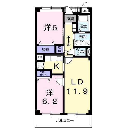 メゾンド フォンテーヌ(2LDK/4階)の間取り写真
