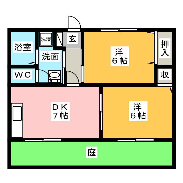 グリーンハイツ池川B(2DK/1階)の間取り写真