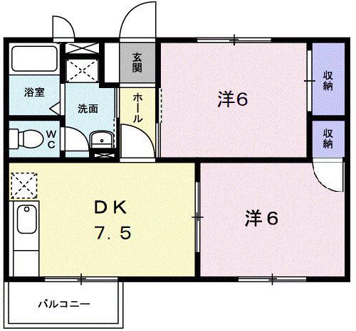 サニーヒルB(2DK/2階)の間取り写真