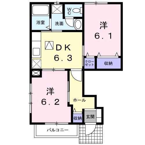 プランドールII(2DK/1階)の間取り写真