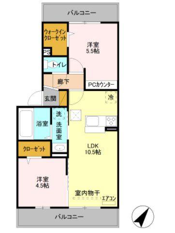 ラ・グラシューズ B(2LDK/2階)の間取り写真