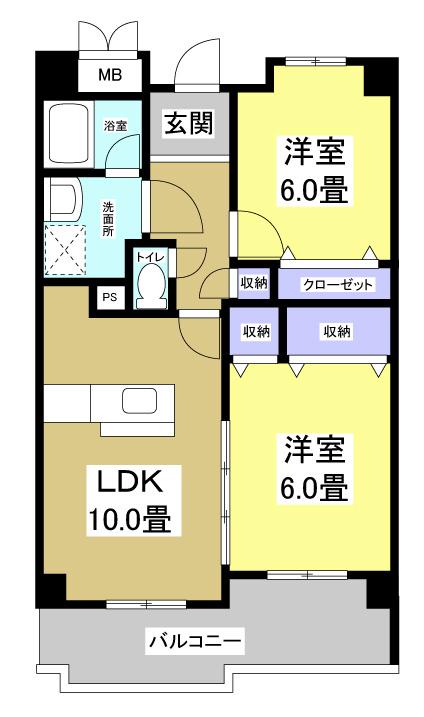 グレイスガーデン高尾(2LDK/5階)の間取り写真
