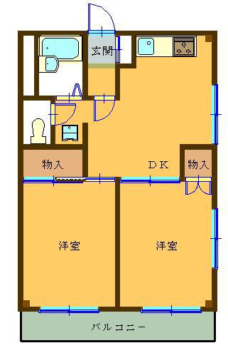 ブルーパールビル(2DK/3階)の間取り写真