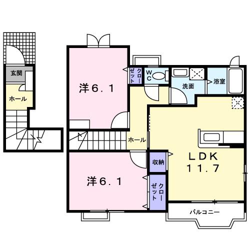 ニュースガーデン(2LDK/2階)の間取り写真