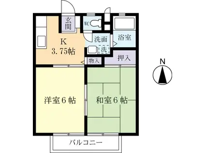 ハタハイツA(2K/2階)の間取り写真