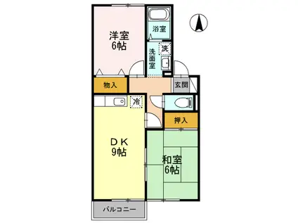 セジュールキャラII 大和(2DK/2階)の間取り写真