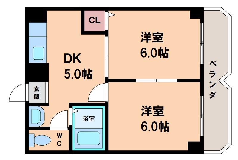ツェルマット長居(2DK/2階)の間取り写真