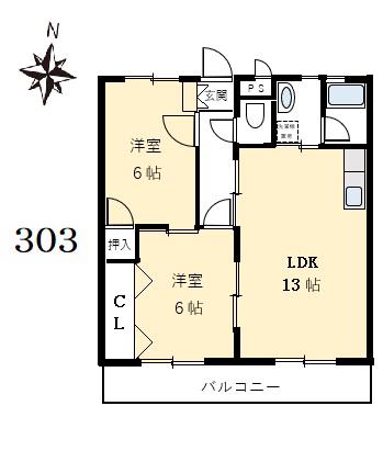 プリンス桜(2LDK/3階)の間取り写真