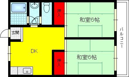 協栄ハイツ(2LDK/5階)の間取り写真