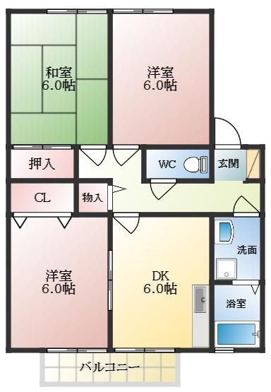クレスト羽曳野IIB棟(3DK/2階)の間取り写真
