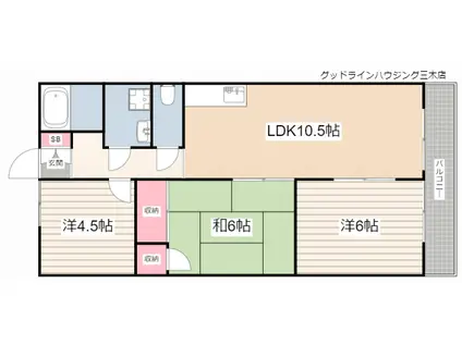 第2DKマンション(3LDK/1階)の間取り写真
