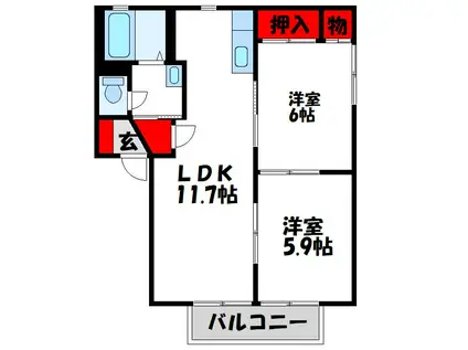 リーベンアルム(2LDK/1階)の間取り写真