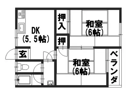 ローズハウス(2DK/2階)の間取り写真