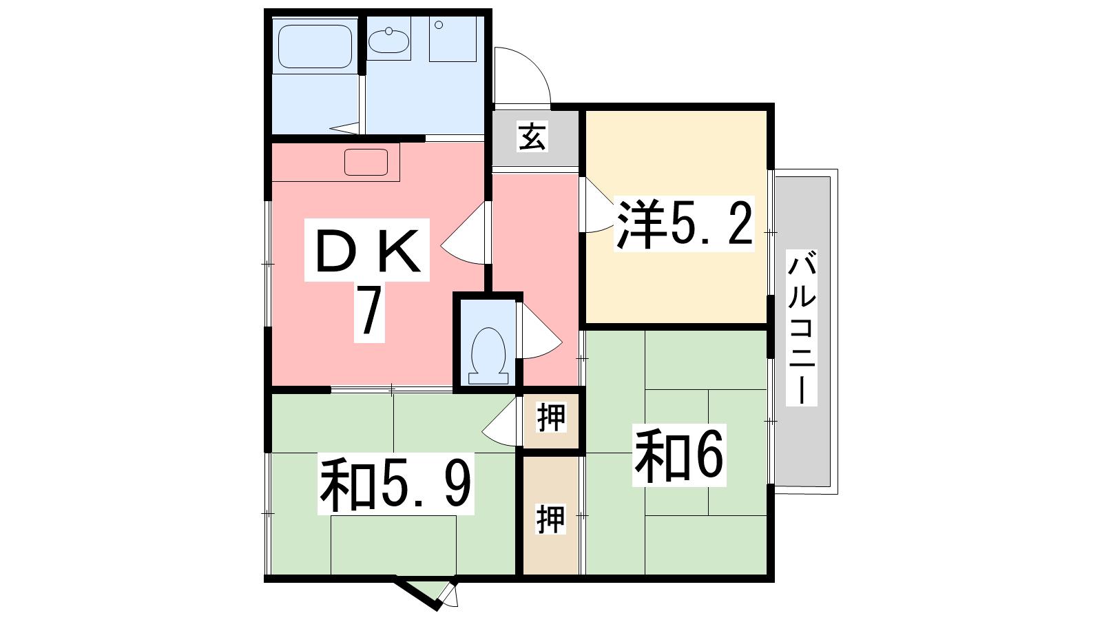 リトルフォレスト御立A(3DK/2階)の間取り写真