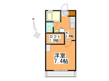 仙台市地下鉄南北線 泉中央駅 徒歩14分 2階建 築32年(1K/1階)の間取り写真