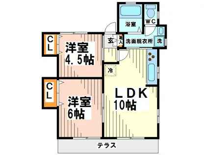 オアシスコート(2LDK/1階)の間取り写真