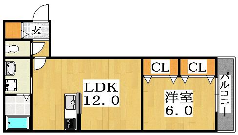 ソレイユ平野(1LDK/2階)の間取り写真