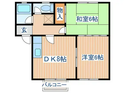 レジデンスソレイユI(2DK/2階)の間取り写真