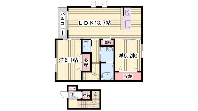 シャーメゾン西庄北(2LDK/2階)の間取り写真