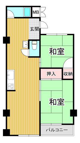 甲子園第3コーポラス(2LDK/4階)の間取り写真