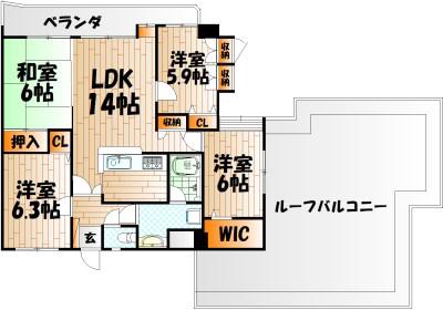 ライオンズマンション城野駅前(4LDK/6階)の間取り写真