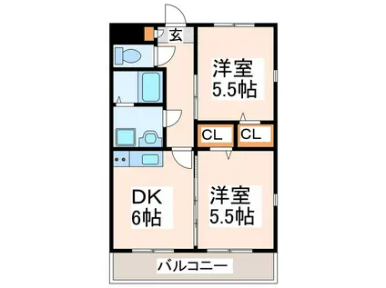 クイーンズシャトレー(2DK/2階)の間取り写真