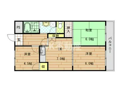 西岩崎コーポ(3DK/4階)の間取り写真