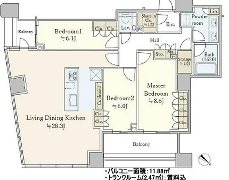 パークタワー勝どきサウス 56階階 間取り