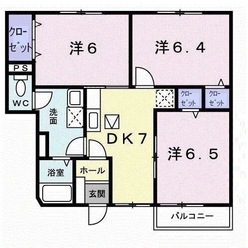サファイアンエレガンスD(3DK/1階)の間取り写真