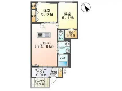 グランリヴィエールIII(2LDK/1階)の間取り写真