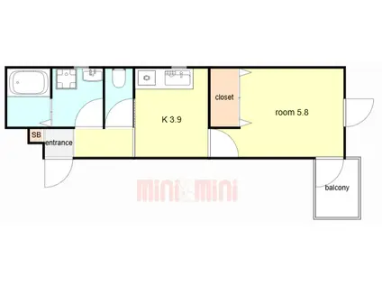 アリビア大観町(1DK/3階)の間取り写真