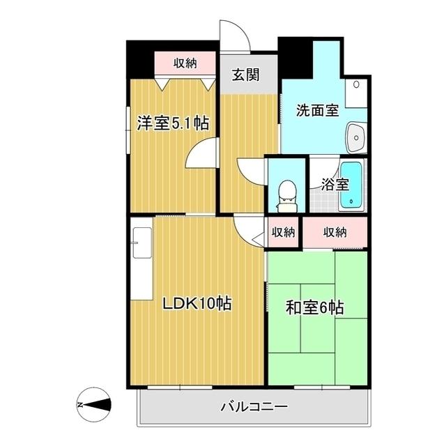 シャルム城山(2LDK/5階)の間取り写真