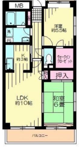 サンベルジュ東六郷(2LDK/5階)の間取り写真