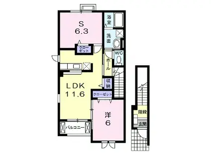 ソレイユ イズミII(1SLDK/2階)の間取り写真