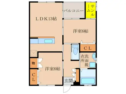 セフィーロきもつき(2LDK/2階)の間取り写真