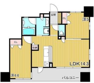 エスリード姫路(2LDK/13階)の間取り写真