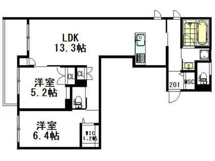 ハニー33(2LDK/2階)の間取り写真