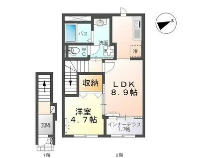 仙台市地下鉄東西線 薬師堂駅(宮城) 徒歩10分 2階建 築1年(1LDK/2階)の間取り写真