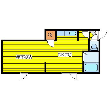 キラメック元町東 1号館(1DK/2階)の間取り写真