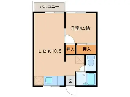 クリスタルハイツあや(1LDK/2階)の間取り写真