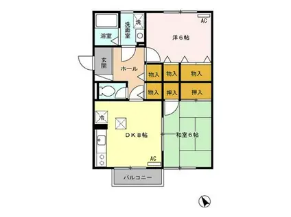 ロイスライブN(2DK/1階)の間取り写真