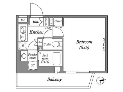 ルクレ上北沢ルネサンスコート(1K/1階)の間取り写真