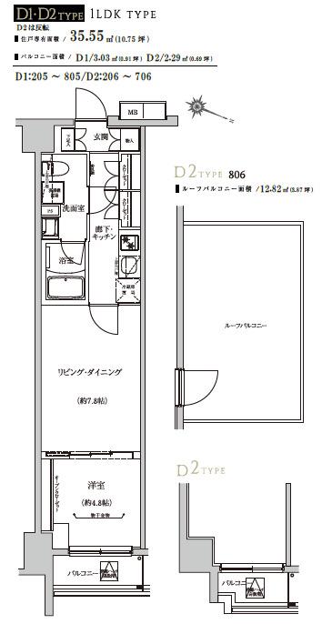 WEAVE BASE -ITABASHI HONCHO 板橋本町(1LDK/8階)の間取り写真