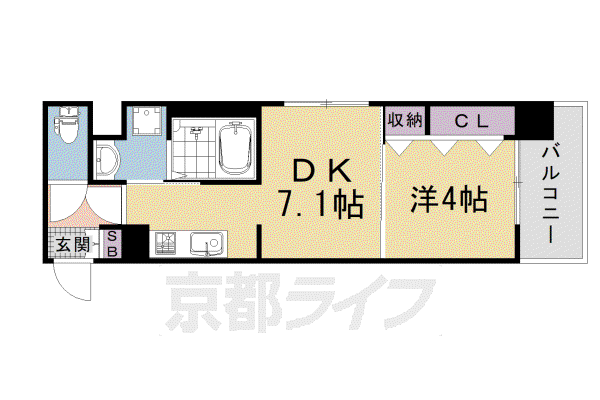 ベラジオ雅び京都西院II(1DK/4階)の間取り写真