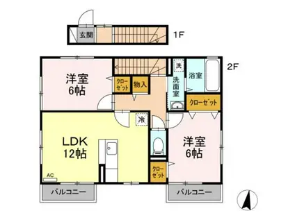 アンソレイユA(2LDK/2階)の間取り写真