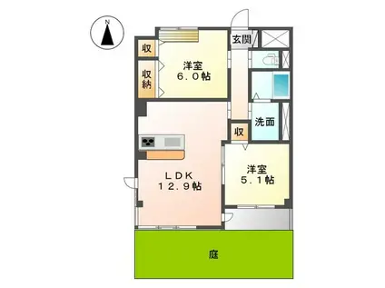 ユーハウスVIII(2LDK/1階)の間取り写真