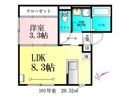 リヨンドール宮城野原(1LDK/3階)の間取り写真